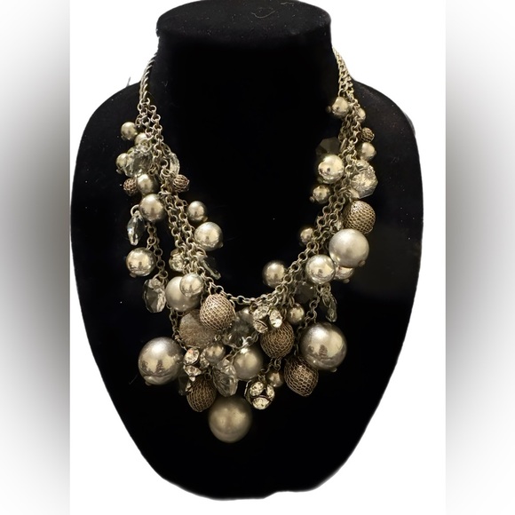 Lee Angel Crystal & Silver Ball Bib Necklace 18.5” Shortest Strand 3-strand - Picture 1 of 2
